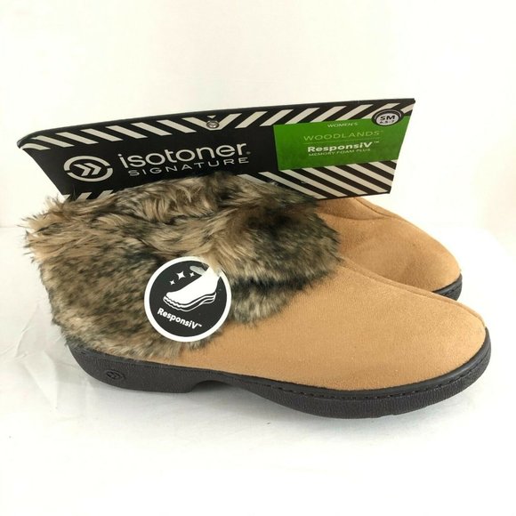 Isotoner Womens Bootie Slippers ResponsIV Faux Fur